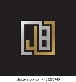 JB initial letters looping linked square elegant logo golden silver black background