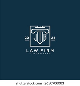 Logotipo do monograma inicial de JB para escritório de advocacia com design de pilares em quadrado criativo