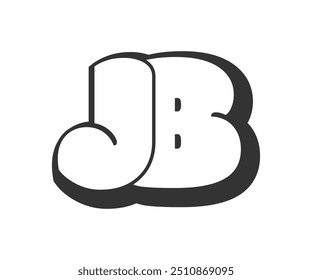 JB logo, bubble comic lettering, rounded in graffiti style black and white silhouette. Trendy preschool J and B letter text for festival party, personal initials, children funky print and web. 