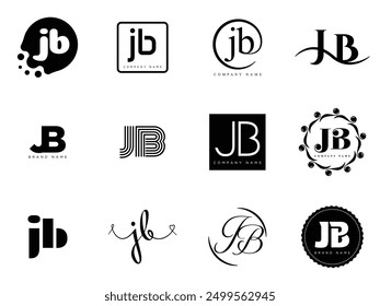 JB logo company template. Letter j and b logotype. Set different classic serif lettering and modern bold text with design elements. Initial font typography. Collection trendy business identity.