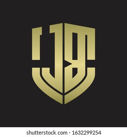 JB Logo monogram with emblem shield shape design isolated gold colors on black background