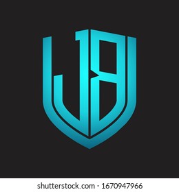 JB Logo monogram with emblem shield design isolated with blue colors on black background