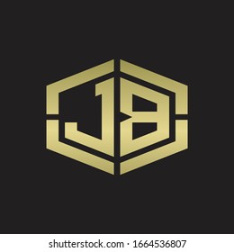 JB Logo monogram with hexagon shape and piece line rounded design tamplate on gold colors