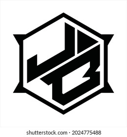 JB Logo monogram with hexagon and sharp shape design template