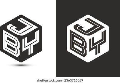 Diseño del logotipo de letras JBY con el logotipo del cubo ilustrador, logotipo vectorial estilo moderno de superposición de tipos de letra del alfabeto. Icono del logotipo de Premium Business. Color blanco sobre fondo negro