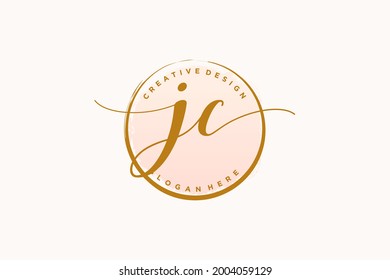 Logotipo de escritura a mano JC con plantilla de círculo, firma vectorial, boda, moda, floral y botánica con plantilla creativa.