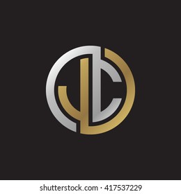 JC initial letters looping linked circle elegant logo golden silver black background