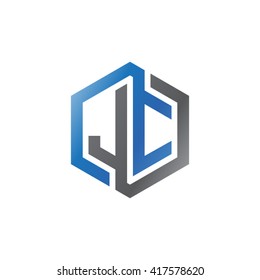 JC initial letters looping linked hexagon logo black gray blue