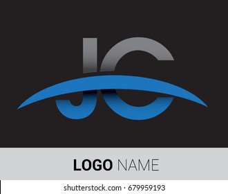 JC initial logo company name colored grey and blue swoosh design.