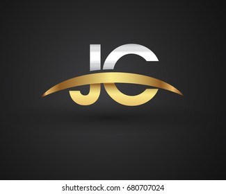 JC initial logo company name colored gold and silver swoosh design. vector logo for business and company identity
