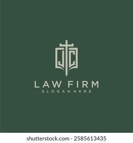 JC initial monogram for law firm with sword and shield logo image