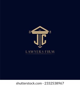 Logotipo de la firma de abogados monograma inicial de JC con diseño de hitos