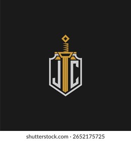 Monograma inicial do JC para imagem em estilo escudo e espada
