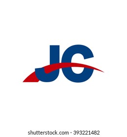 JC initial overlapping swoosh letter logo blue red