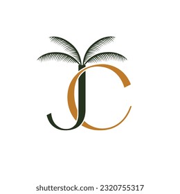 JC initials monogram logo design. Palm tree and letters C and J logo emblem. 