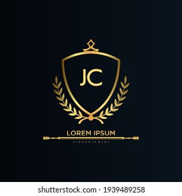 JC Letter Initial with Royal Template.elegant with crown logo vector, Creative Lettering Logo Vector Illustration.