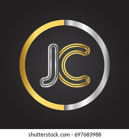 JC Letter logo in a circle. gold and silver colored. Vector design template elements for your business or company identity.