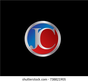 JC Letter logo Design in a circle. Blue and silver colored

