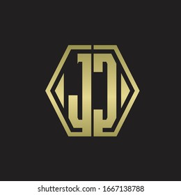 JC Logo monogram with hexagon line rounded design template with gold colors