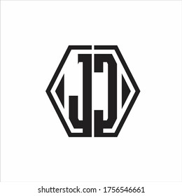 JC Logo monogram with hexagon line rounded design template on white background