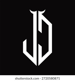 JC Logo monogram with horn shape isolated black and white design template on black background