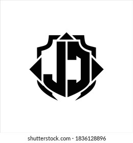 JC Logo monogram with shield line and 3 arrows shape design template on white background