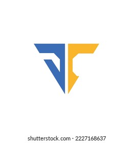 JC monogram vector logo. Blue and yellow colored triangle based logo. Logo for company, business, product, brand, and organization.