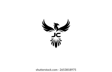 JC Phoenix logotipo Monograma pássaro emblema com asas e design de carta moderna