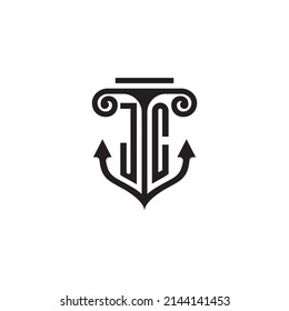 Logotipo del concepto de combinación de pilares y anclajes JC en diseño de alta calidad