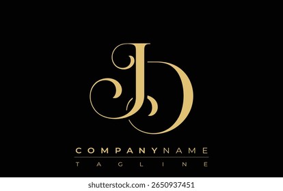 JD Abstractas Logo de joyería creativa. Logotipo elegante con iniciales de monograma doradas en una tipografía elegante y moderna, perfecta para la marca