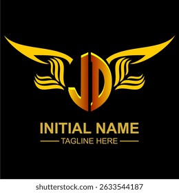 JD Golden Wing Emblem Logo with elegant gold wings, sleek and modern design. Ideal for branding, creative projects, luxury businesses, or artistic ventures.