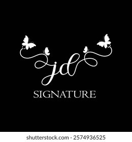 JD Handwritten initial letter, JD simple signature vector logo with butterfly shape variation, beauty, photography letter logo design. J D