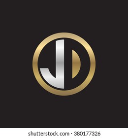 JD initial letters circle elegant logo golden silver black background