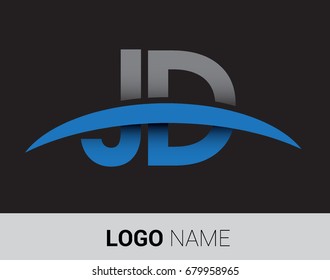 JD initial logo company name colored grey and blue swoosh design.