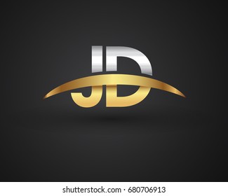 JD initial logo company name colored gold and silver swoosh design. vector logo for business and company identity.
