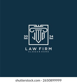 JD logotipo monograma inicial para escritório de advocacia com design de pilares em quadrado criativo