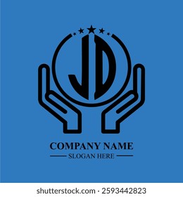 JD initials held within hands, symbolizing trust and protection. The circle represents unity, while stars highlight excellence and ambition.