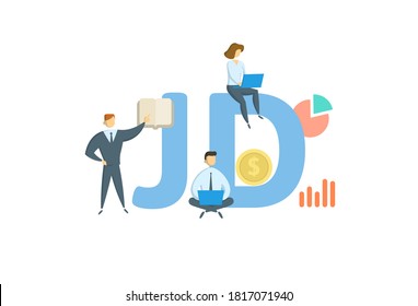 JD, Juris Doctor. Concept With Keyword, People And Icons. Flat Vector Illustration. Isolated On White Background.