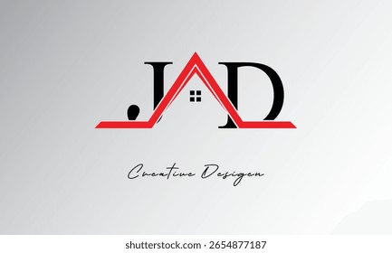 Logotipo de JD Letter House: monograma inmobiliario creativo con icono de techo y forma de hogar para propiedades, arquitectura y marca moderna
