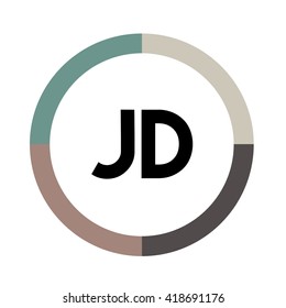 JD letters, four colors in abstract background logo, design identity in circle, alphabet letter