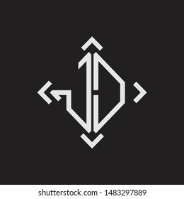 JD Logo Abstrac letter Monogram with Arrow in every side isolated on black background