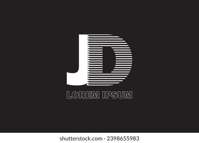 JD logo design vector illustration unveils an innovative and stylish logo design that seamlessly blends the letters J and D, isolated on black background. 