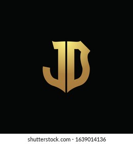 JD logo monogram with gold colors and shield shape design template
