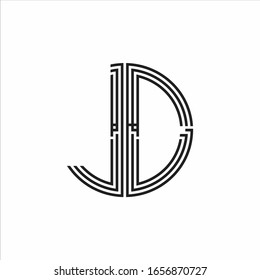 JD Logo monogram triple ribbon style line design template isolated on white background