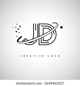 JD Orbit Monogram Logo - Futuristic Minimal Letter mark with Circular Line Art, Tech-Inspired Dots and Space Motion Concept for Modern Branding Identity (Logotipo de Monograma de Órbita JD - Marca de Letra Mínima Futurista com Linha de Arte Circular, Pontos Inspirados na Tecnologia e Conceito de Movimento Espacial para Identidade de Marca Moderna)