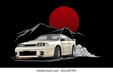 JDM Skyline R34 Car Tuning Japan Rising Sun Drift Long Sleeve T-Shirt
