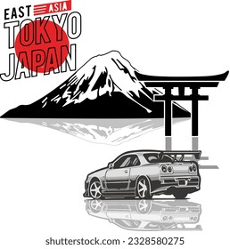 JDM Car. Japanese car culture art. tokyo japan typography vector