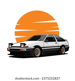 jdm car sunset background vector design