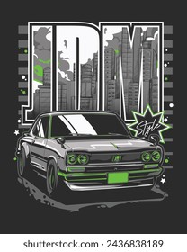 JDM car t-shirt design with text on top. Perfect for wallpaper, poster, background, t-shirt design, and printing design.