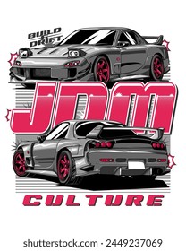 JDM culture t-shirt design with text on center. Perfect for wallpaper, poster, background, t-shirt design, and printing design.